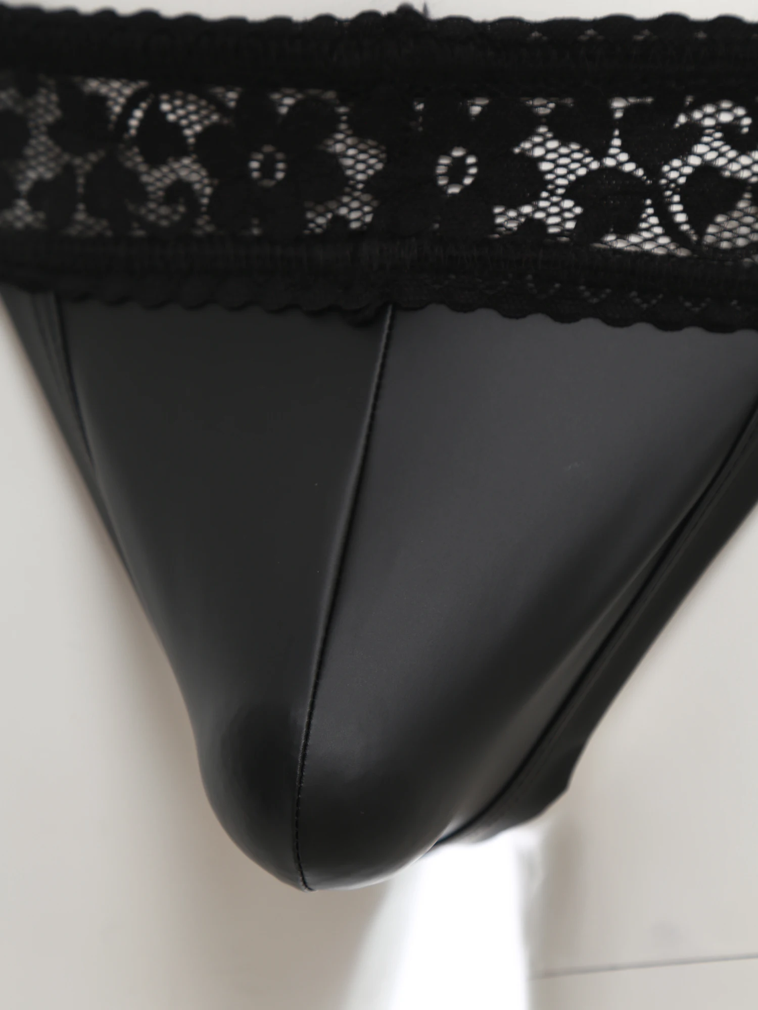 رجل سيسي انظر من خلال الدانتيل الملابس الداخلية بو الجلود الانتفاخ الحقيبة T-الظهر ثونغ مع الرباط العصابات الضيقة كروسدرسر حزام رياضي سراويل #4