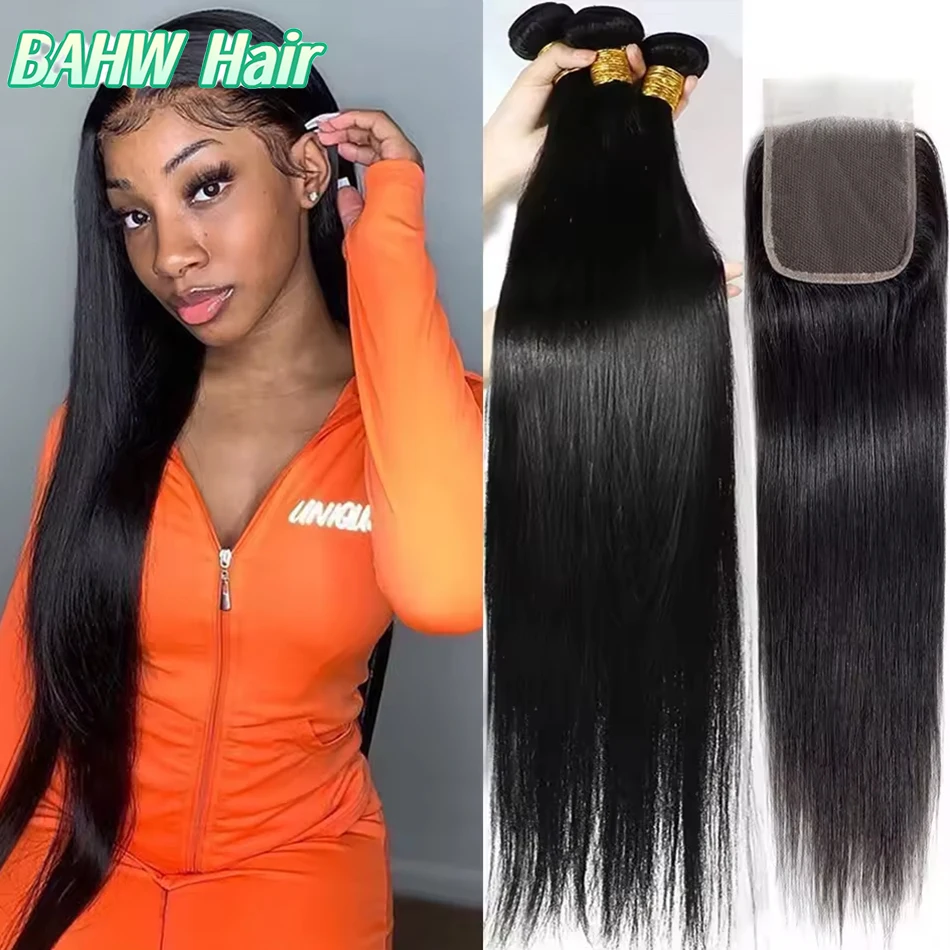 Vietnamese Straight Human Hair Bundles with 4x4 HD Lace Closure Virgin Hair Weave Extensions Double Weft Wholesale Price Natural