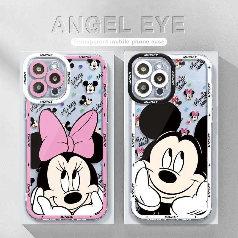 Clear Phone Case For iPhone 15 14 13 12 11 Pro Max 13 12 Mini XS XR X 7 8 6 6S Plus Disney Mickey Minnie Hold Face Soft Cover