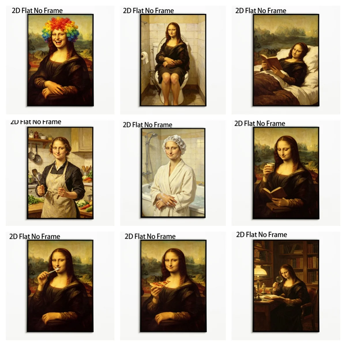 (No frame)1PC  Funny Mona Lisa Series Wall Art Famous Paintings Spoof Posters  Retro Wall Decor Canvas Paintings for Room Dec