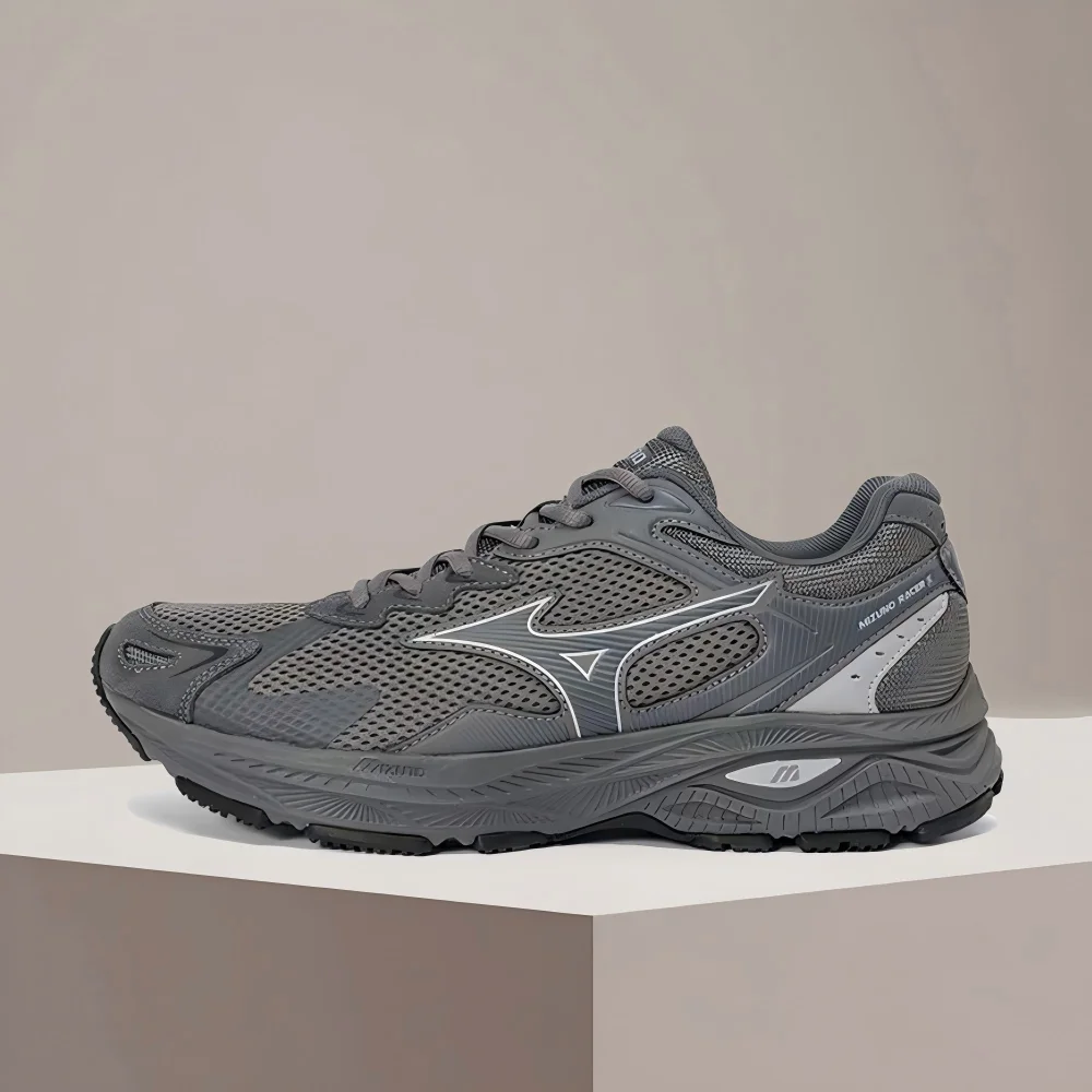 Mizuno Racer S Unisex Gray Low-Top Casual Runners – Non-Slip Sole, Breathable Upper & All-Day Comfort D1GH223502