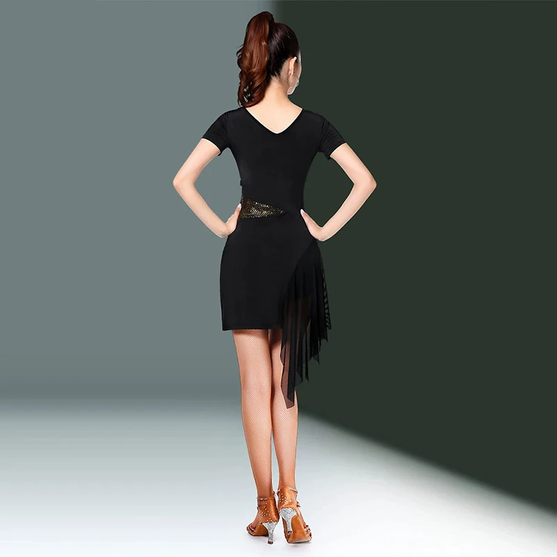 ชุดกระโปรงลูกไม้เซ็กซี่มีเพชรชุดเดรสสำหรับฝึกซ้อมเต้นลาตินชุดเดรสสำหรับแข่งขันชุดเดรสเต้นรำการแสดงชุดสีดำชุดกระโปรงใส