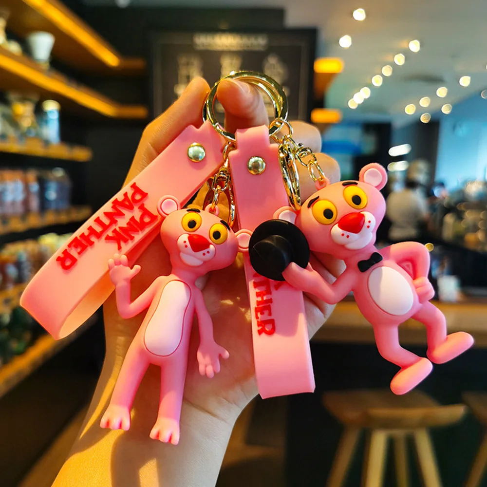 الكرتون النمر الوردي الرسوم المتحركة حلقة رئيسية لطيف بولي كلوريد الفينيل دمية حقيبة قلادة حلقة رئيسية السيارة