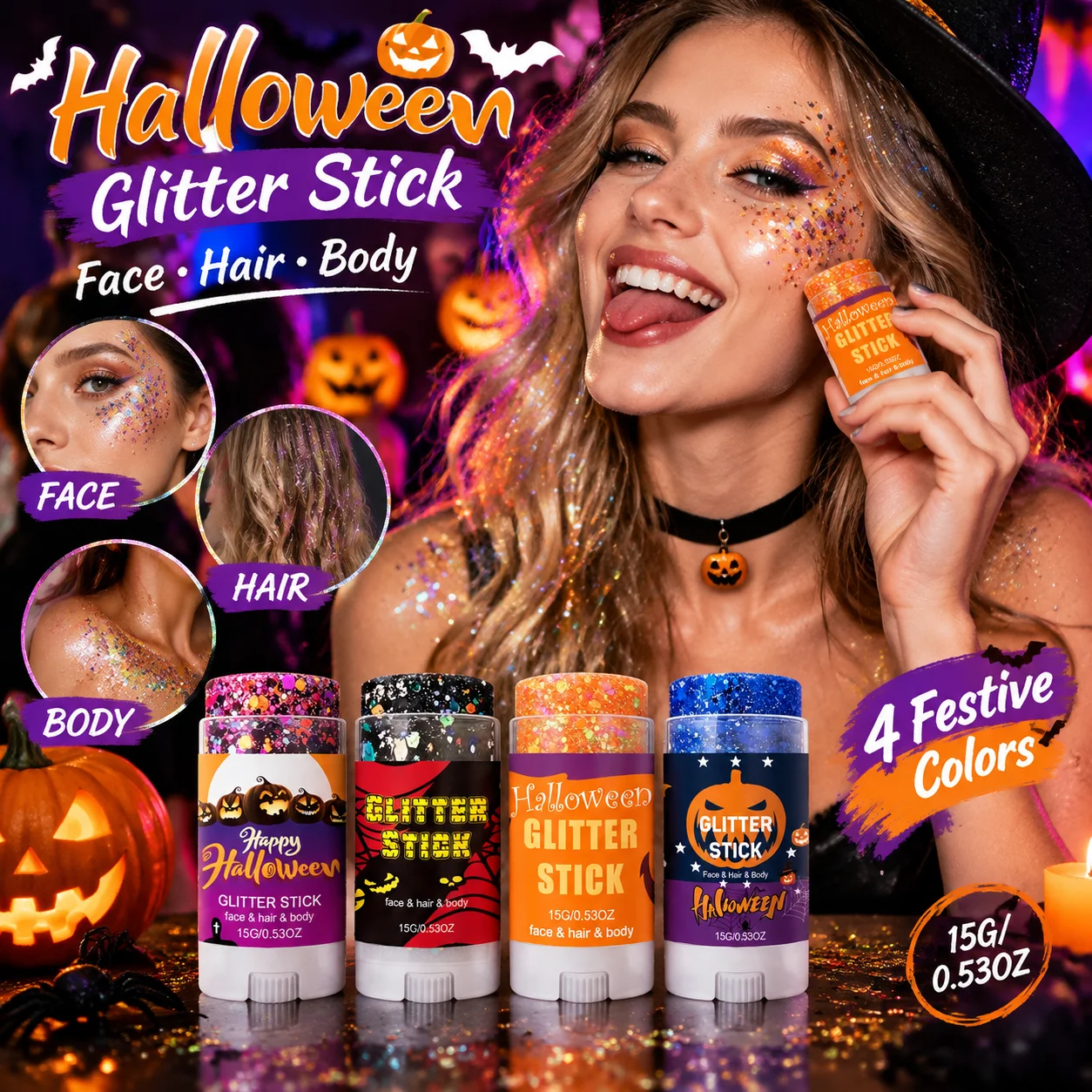 4 Colour Mermaid Glitter Body Gel Stick Shimmer Face Makeup Crayon Festival Party Hair Cosmetics Rotary Portable Net 15g