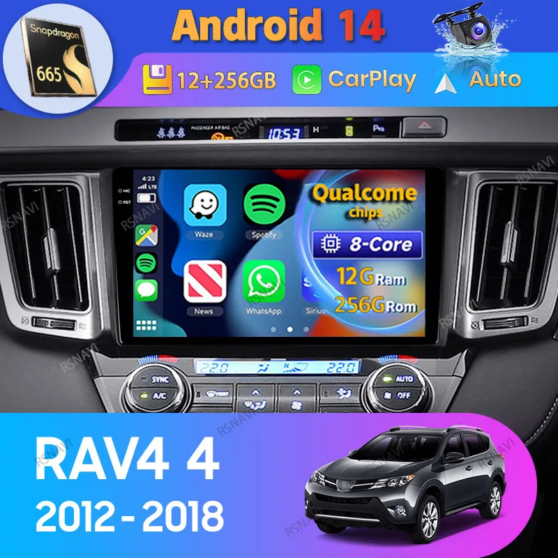 Android 14 Carplay Auto For Toyota RAV4 4 XA40 5 XA50 2012 - 2018 Right hand driver Car Radio Navigation Player Video DSP Stereo