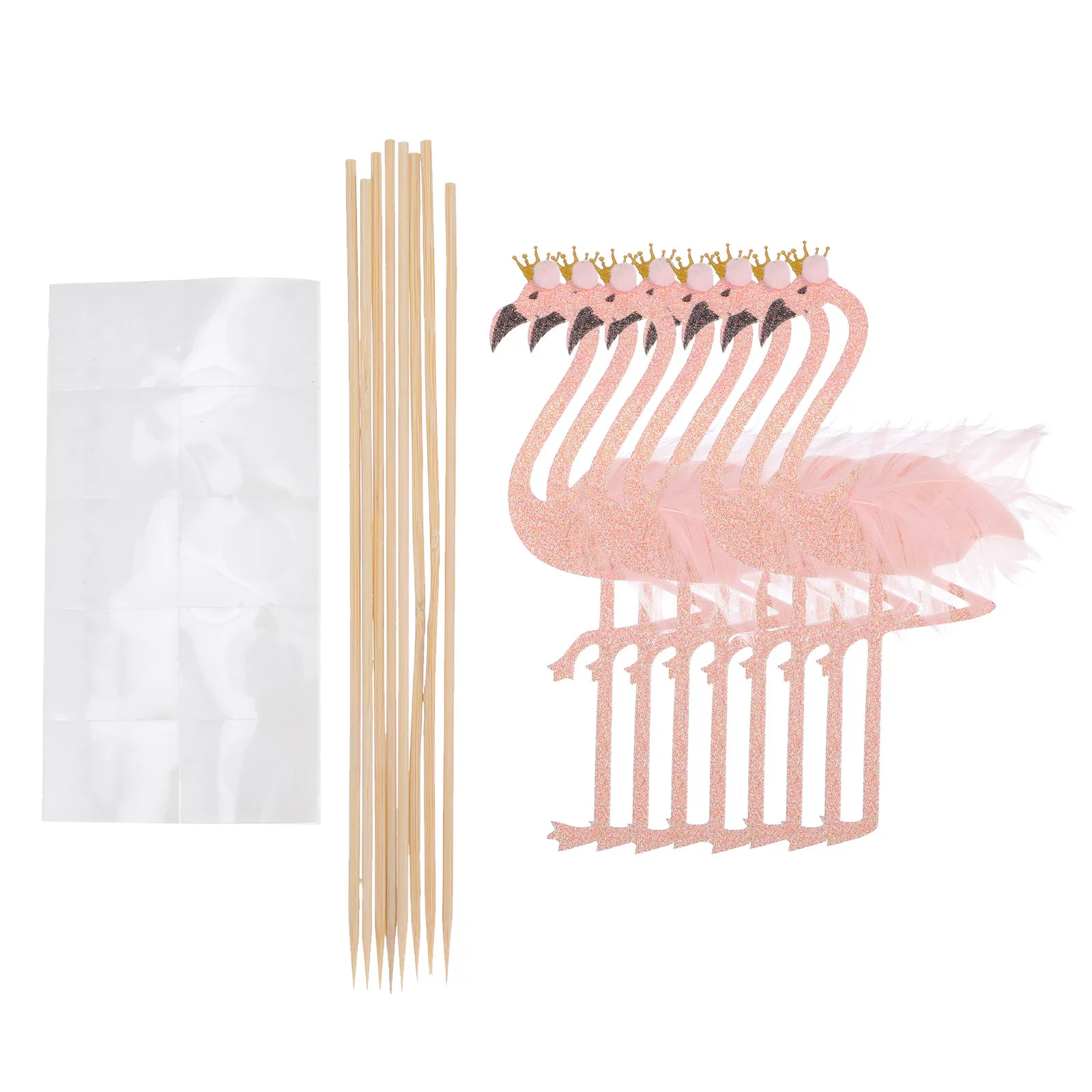 8pcs Glitter Flamingo Cake Insert Cards – Hawaii Birthday Party Toppers, Cupcake & Dessert Decor