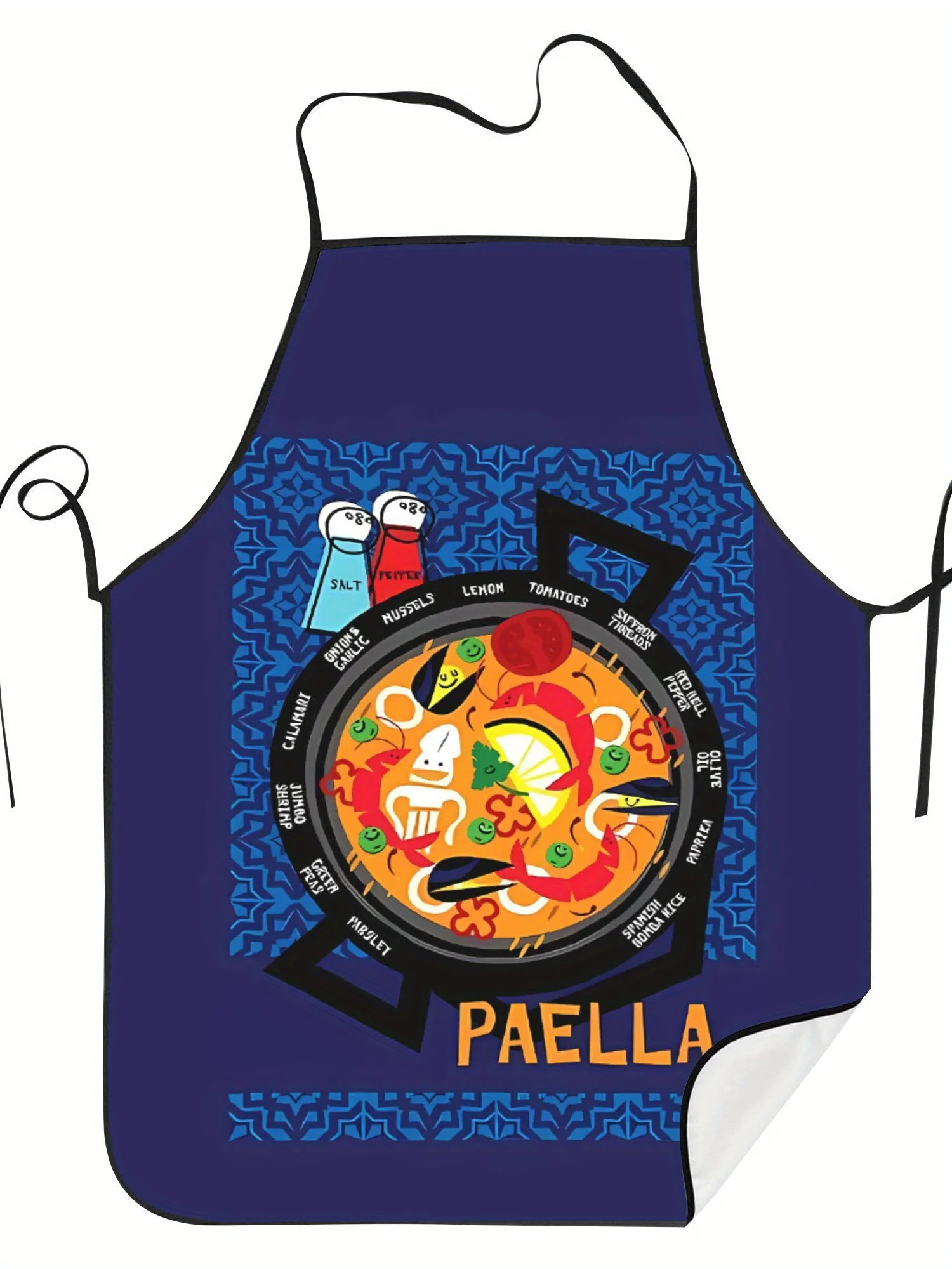Delantal Retro con Estampado de Paella Española - Diseño Vibrante de la Cocina Valenciana con Mariscos y Especias, Delantal de Cocina Resistente para Cocinar
