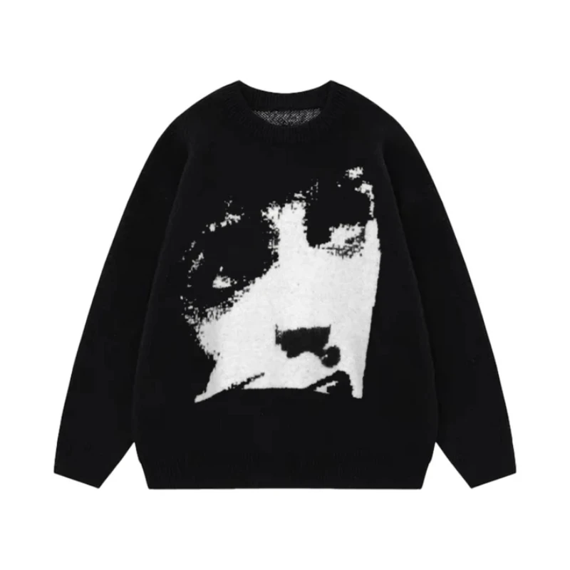 

Autumn/Winter y2k New Gothic Sweater Outdoor Sports Sweater Hip Hop Portrait Emo Knitted Sweater