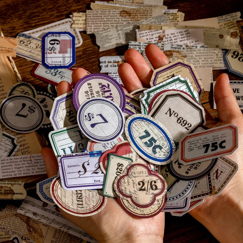 حزمة ملصقات شخصية ملونة عتيقة ، ملصقات زخرفية بسيطة ، سلسلة مجموعة نصوص ، أوراق #3