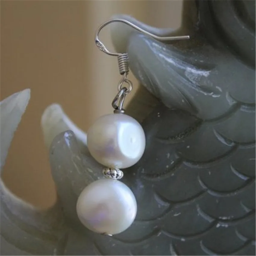 

Handmade White Baroque Pearl Earrings Diy Silver Hook Dangling Hoop Meisje Clip-on Jewelry Silver Crystal Gemstone Drop