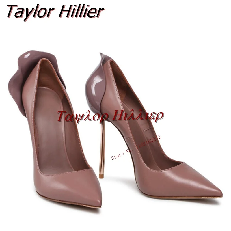 Spring New Brick Red Bud Heel Pumps Pointed Metal Heel Solid Color High Heels Casual All-Match Fashion Sexy Runway Shoes 43