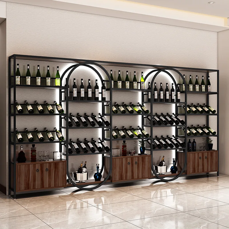 Customized Winery European Style Iron Wine Rack Bar Floor Wine Cabinet Wine Storage Display Rack Organizer Wine Glass Rack