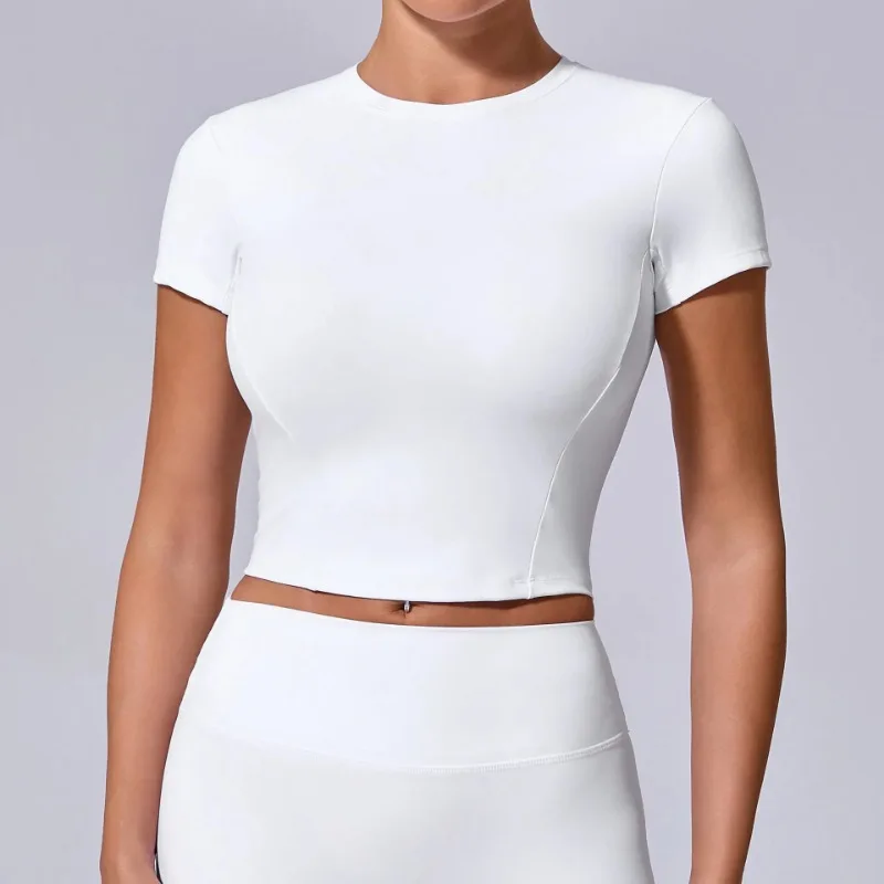 المرأة اليوغا المحاصيل الأعلى قصيرة الأكمام سريعة الجافة تنفس تجريب رياضة اللياقة البدنية رياضية أكتيفيوير مريحة تي شيرت رياضي 2025