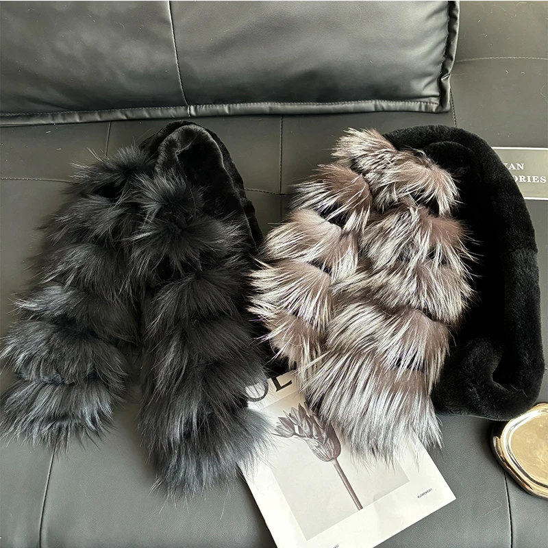 Neuer Schal aus echtem Rex-Kaninchenfell für Damen, Winter-Outdoor-Wärmeisolierung, 100% echter Fuchsfell-Schal, modische dicke Rex-Kaninchenfell-Schals für Mädchen. – Detail 8