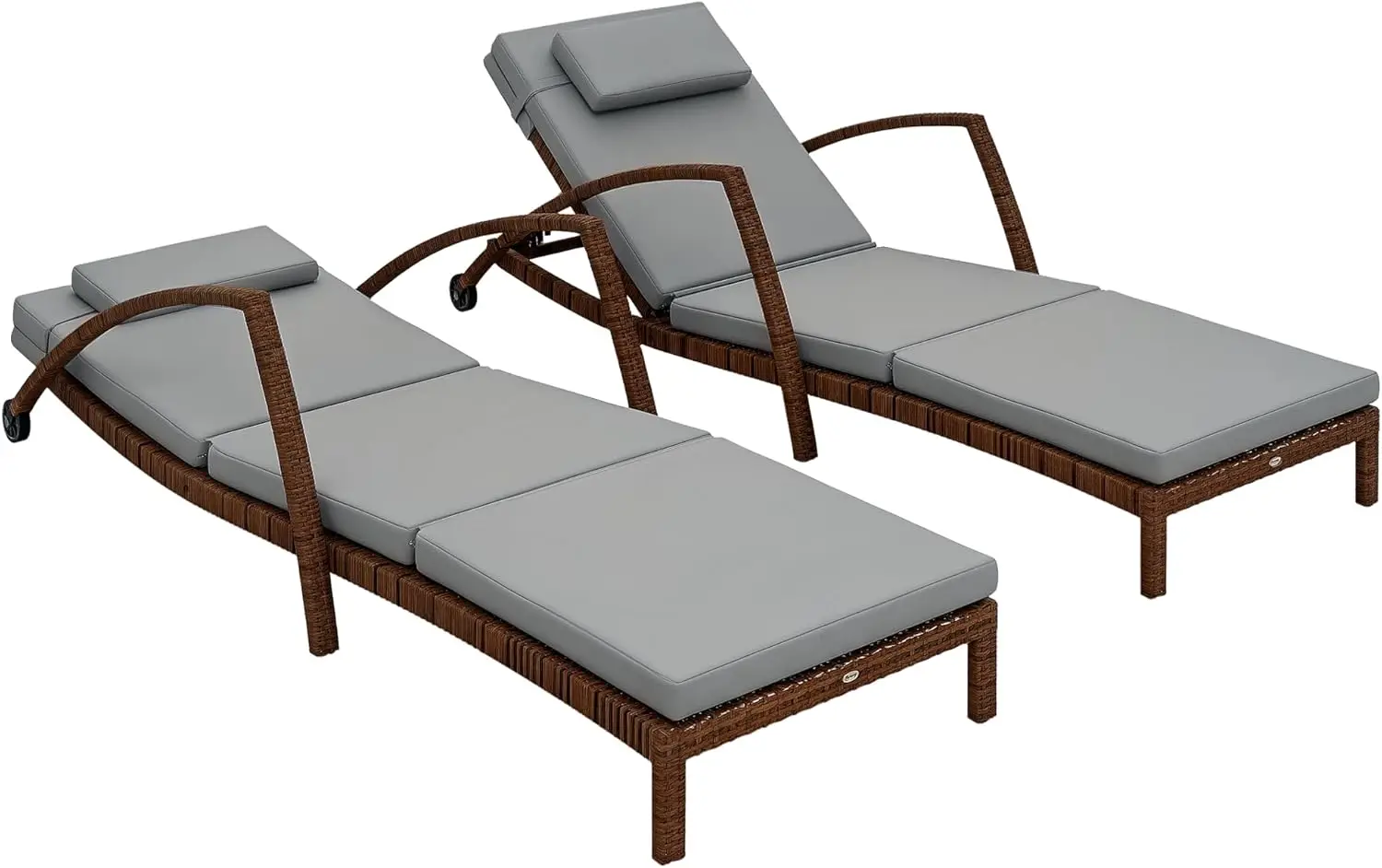 

Wicker Chaise Lounge Chair Outdoor Set of 2, 5-Position Adjustable Reclining Pool Lounge Chairs, Rattan Outdoor Lounger