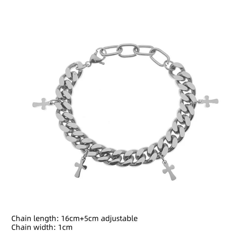 Hip hop Male Waterproof Jewelry Accessories Gifts Stainless Steel Cross Pendant Bracelet for Men Women Cuban Chain Punk