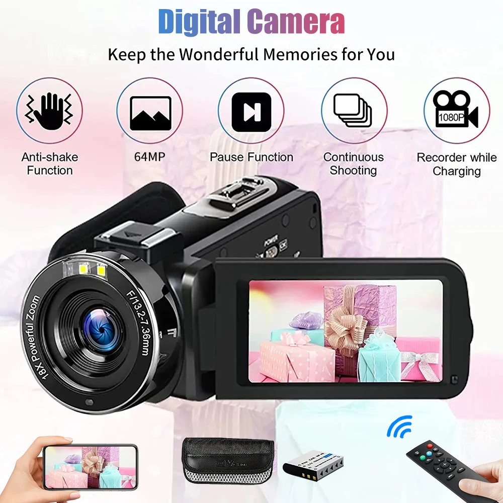 5K Ultra HD Digital Camera 60FPS 18X Zoom 3 Inch LCD Touch Screen Video Camera WIFI Professional Video Camera Portable Camera