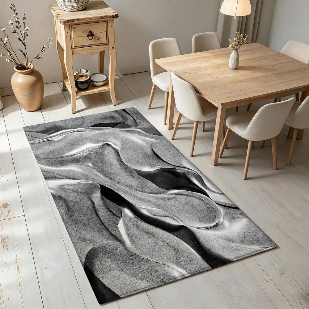 2D 1 Piece Soft Comfortable, Easy to Care, Machine Washable Indoor Rug for Dining Table Area, Living Room, Bedroom, Entryway, Hallway, Small Kitchen, Abstract Fluid Style, Ideal for Rural Style Home Decor