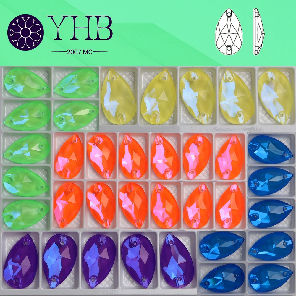 YHB Mocha EN Drop Flat Fushsia Crystal Sewing Stones Flatback Sew on Rhinestones for Garment Clothes and Bags Top Quality