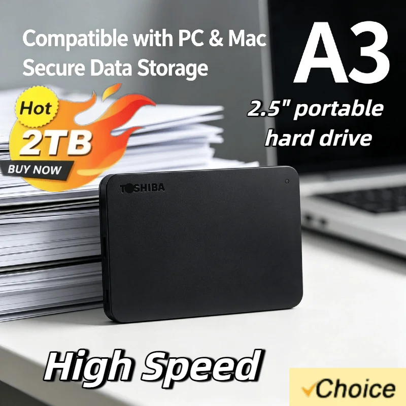 Disco Duro Externo Toshiba para OEM A3, Unidad de Expansión HDD de 500GB, 1TB, 2TB, USB 3.0, Caja de Disco Duro Externo Portátil de 2.5 Pulgadas