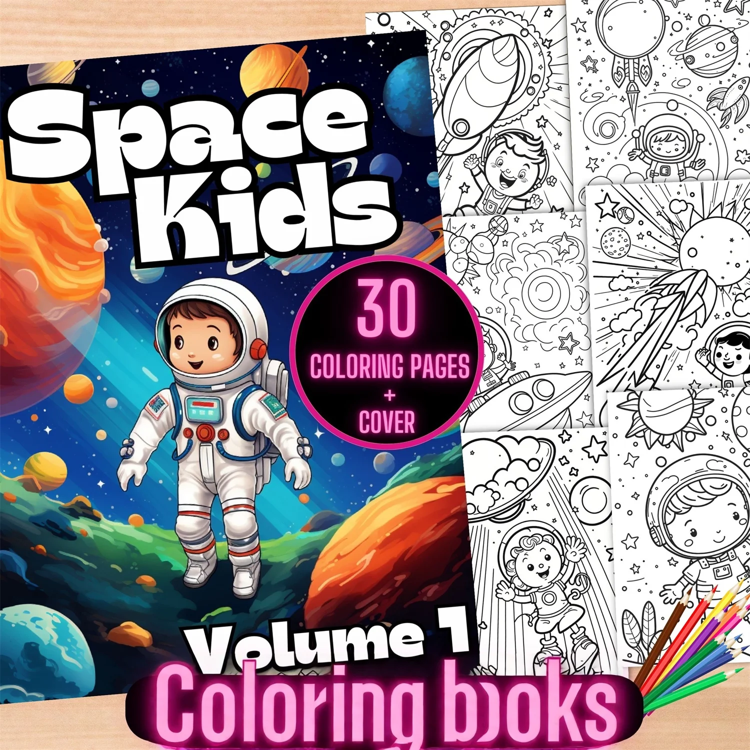 [Space Exploration] Children's Astronaut Coloring Book Large A4 Size Fantasy Interstellar Travel Alien Planet Pattern Boys and Girls Enlightenment Puzzle Coloring Book Parent-Kids Handmade Fun Gift