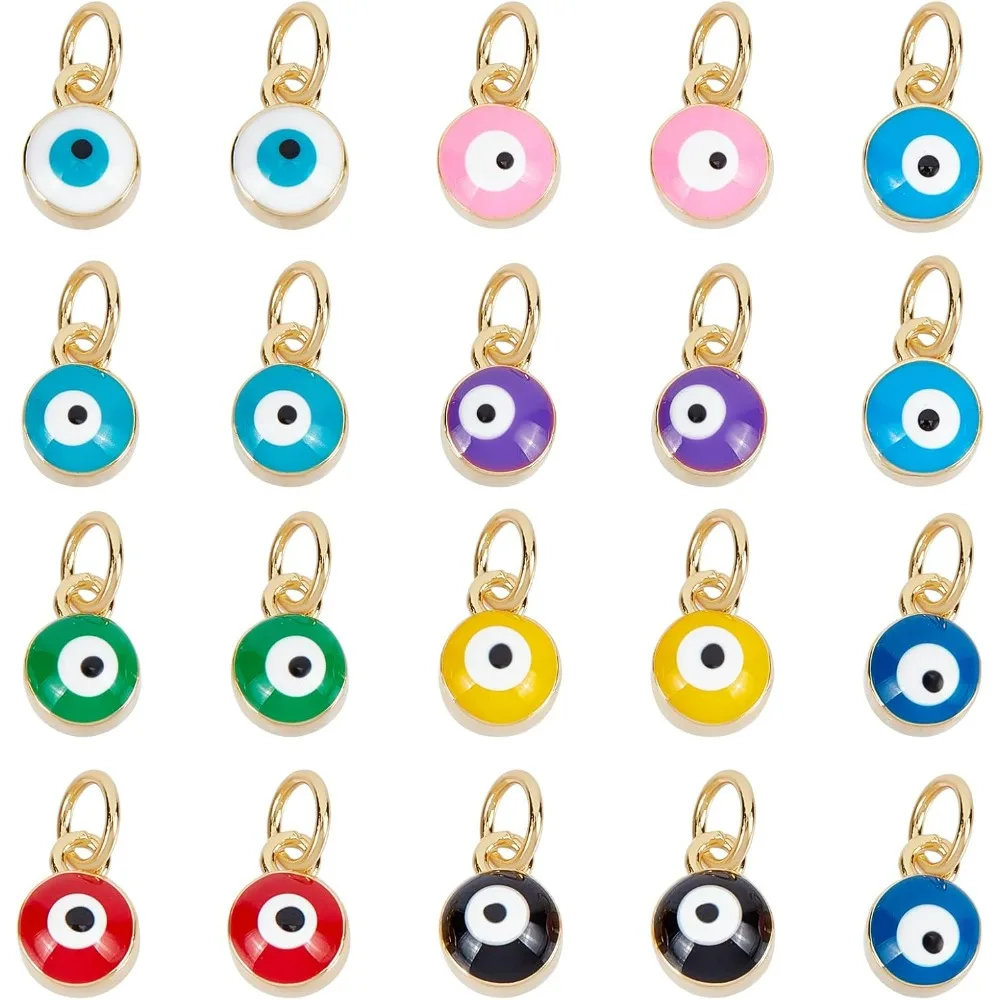 

20 Pcs Eye Charms Real Beads Enamel Pendants 10 Colors Brass Eye Beads for DIY Jewelry Crafts Making