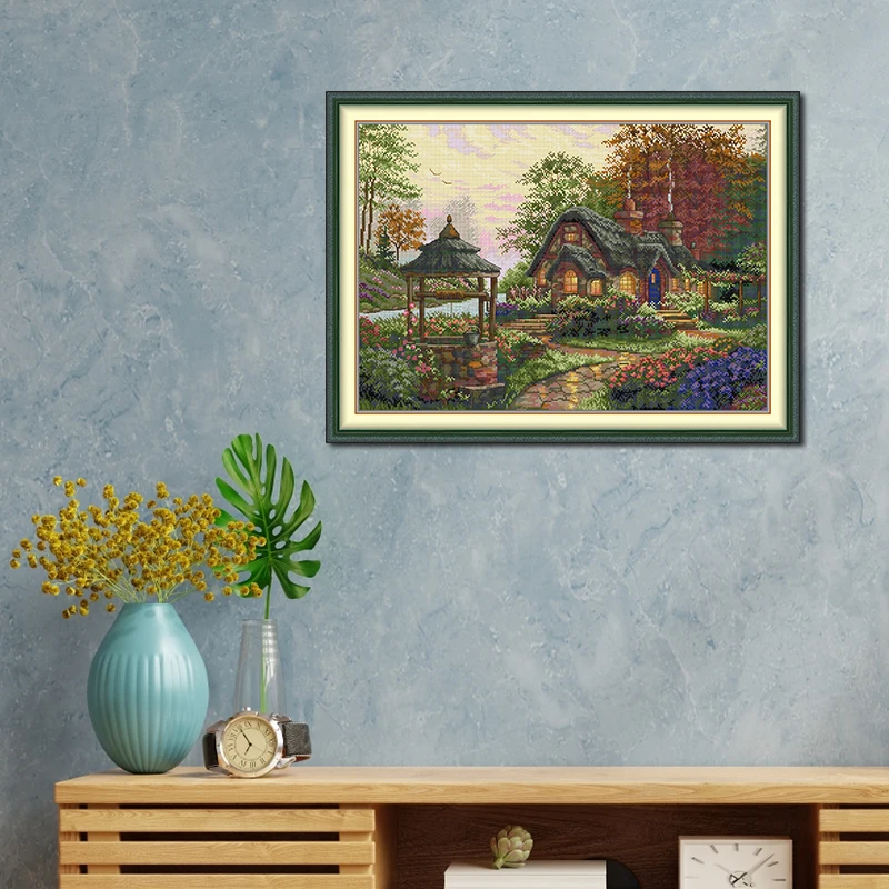 Joy Sunday Wishing Lodge Printed Cross Stitch Kits Aida 16CT 14CT DIY Fabric Folk Craft DMC Thread Home Deco Hand Embroidery Set