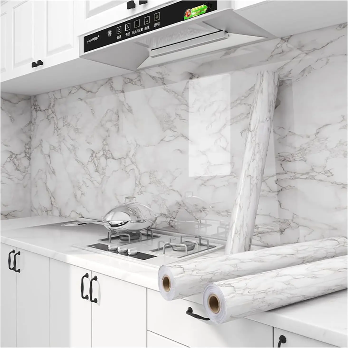 Marble Pattern Self-adhesive Wallpaper for Home Decoration Dining Room Kitchen Living Room Background Wall Oil Resistant Sticker