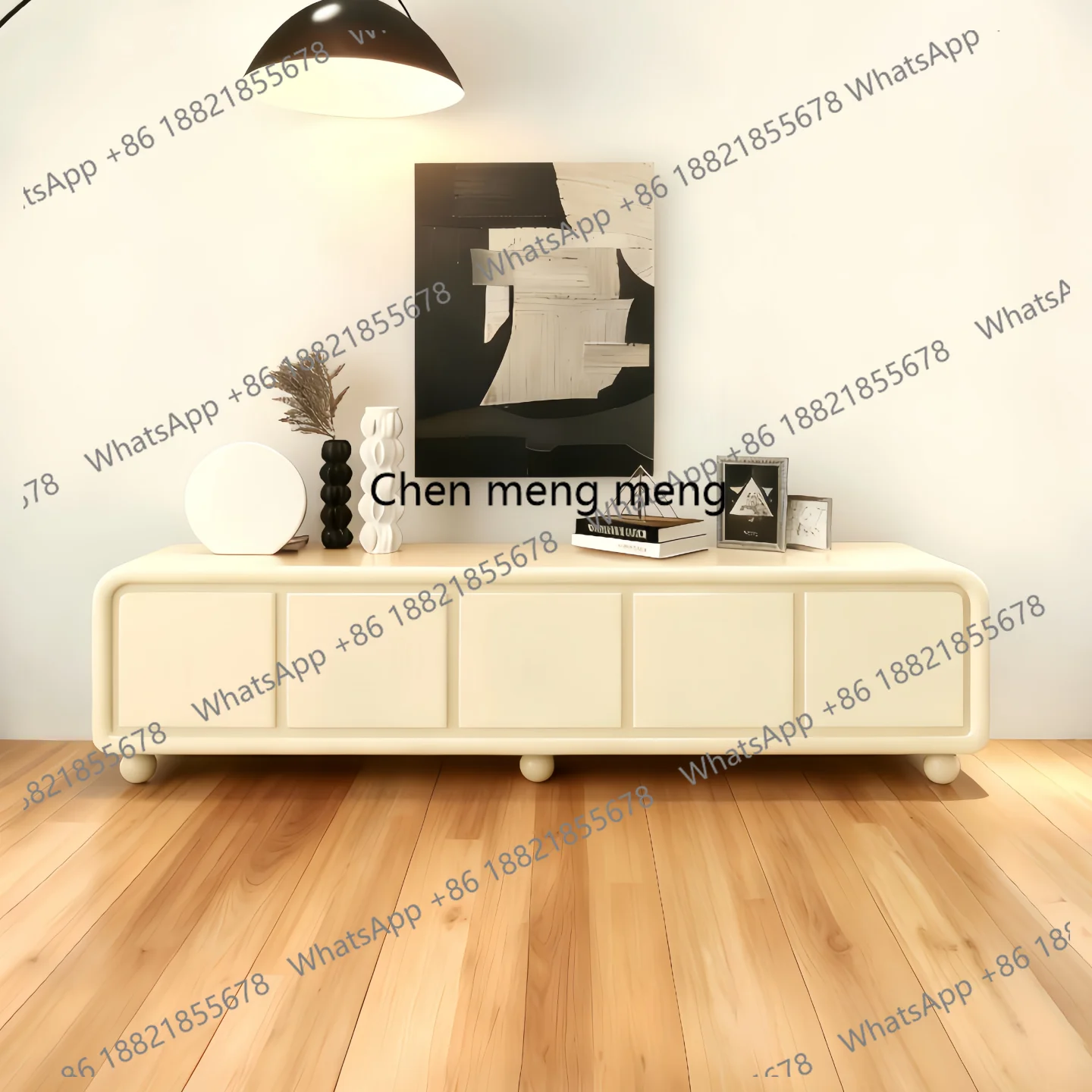 French cream wind solid wood paint TV cabinet creative living room audio-visual modern simple floor cabinet