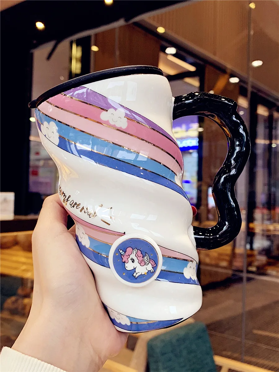 Creative personality large capacity mug Internet celebrity coffee ceramic cup with lid cute schoolgirl household drinking cup