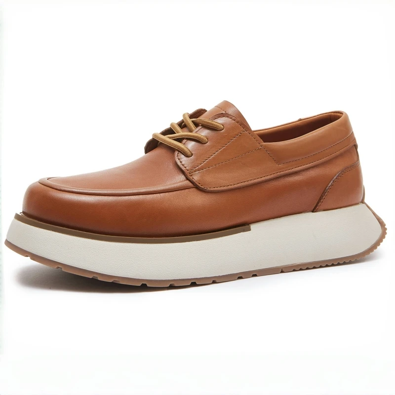 British Retro High-end Soft Sole Horse Leather Shoes for Men's Breathable Casual Business Simple Thick Bottom White Board Shoes