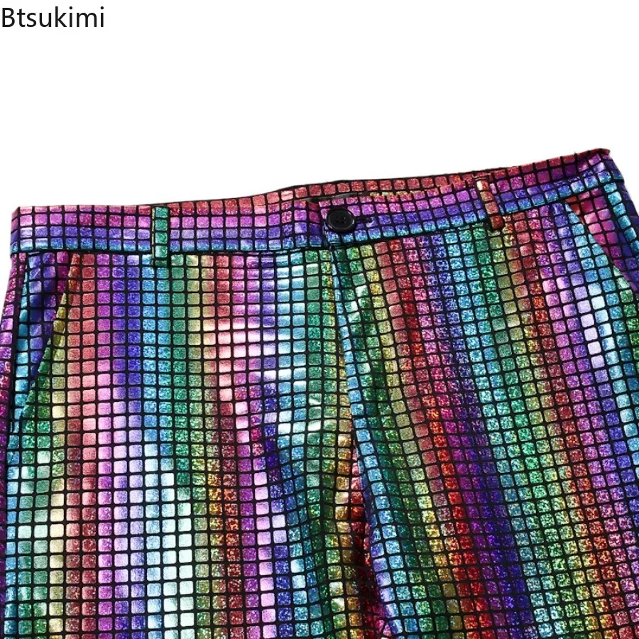 Abiti da ballo da palcoscenico da uomo Set Giacca e pantaloni con paillettes scozzesi arcobaleno oro argento Set Abiti da cena Abbigliamento da discoteca per uomo