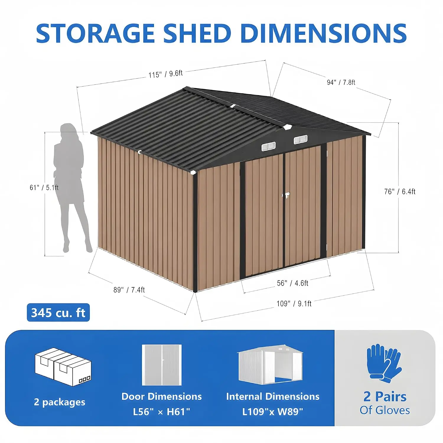 10x8 FT Outdoor Storage Shed, Metal Garden Shed with Sloping Roof and Lockable Door, Waterproof Utility Tool Shed, Customized