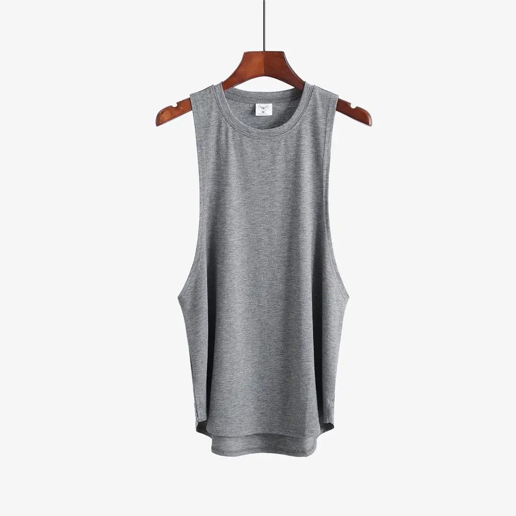 Grey Men's Sleeveless Tank Top Fitness Clothing Sportswear Gym Stringer Bodybuilding Undershirt Fashion Vest for Men
