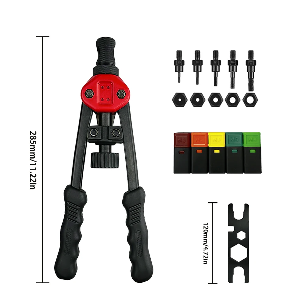 Riveter Gun Tool BT-606 Hand Threaded Rivet Nut Gun 57pcs Flat Head Thread Rivet Nuts M3 M4 M5 M6 M8 Double Handle Rivet Tools