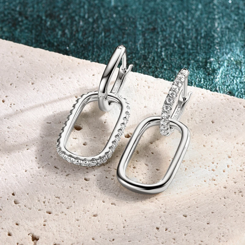 IOGOU Double Loop Design Drop Earrings 18k Gold Plated Round Moissanite Hoop Earrings for Women Girls Punk Hip Hop Jewelry Gift