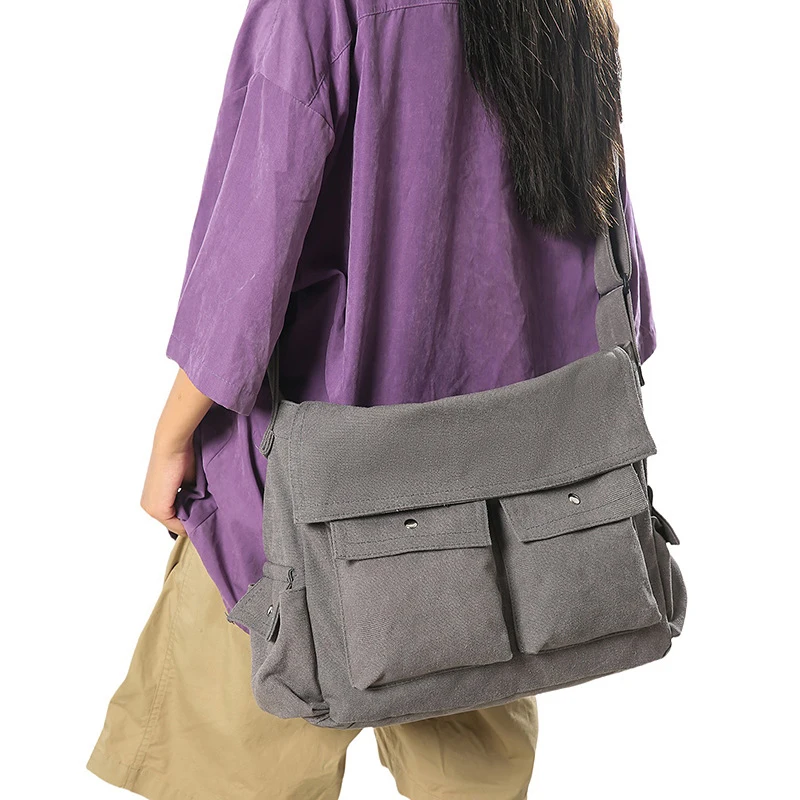 キャンバスユニセックスショルダーバッグ大容量キャンプハイキング通勤女性クロスボディバッグアウトドア旅行週末カレッジトートパック