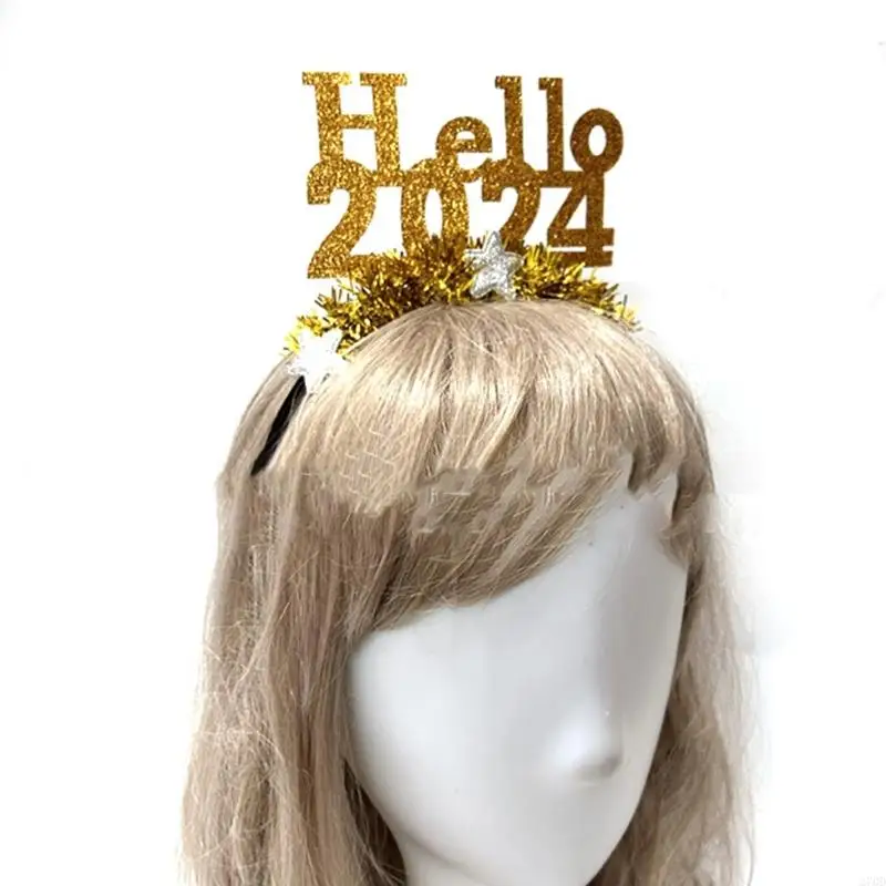 270D Unisex HELLO 2024 Hair Hoop New Year Headband Makeup Shinning Hair Ornament