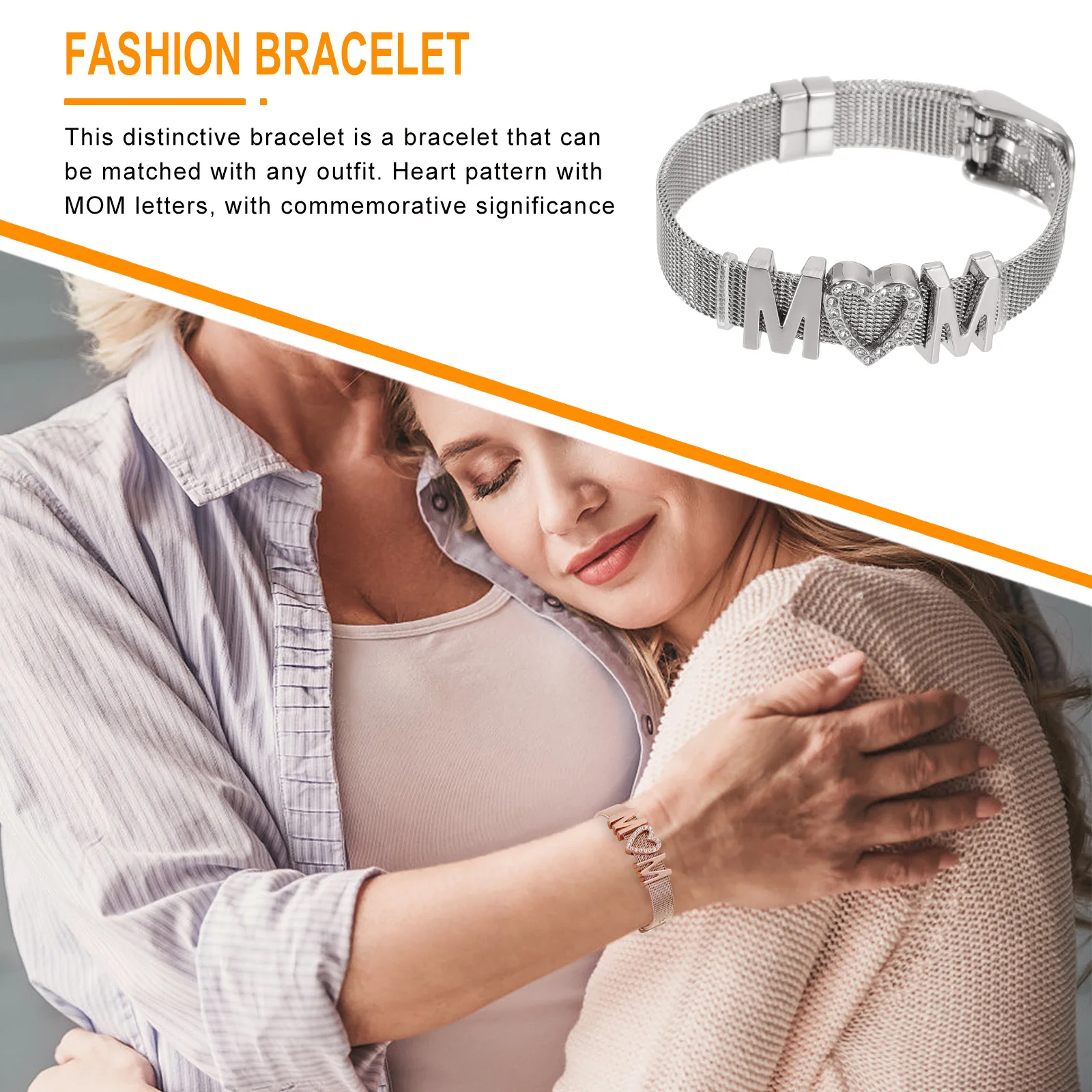 

1pc Stainless Steel Mother'S Day Bracelet Adjustable Fashion Wrist Jewelry For Women Hand Chain Decor Wrist Chain Bangle