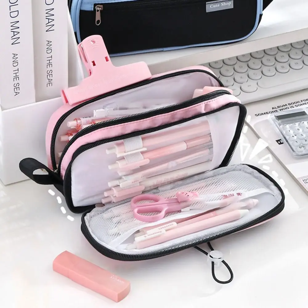 Ins Style Aesthetic Pen Bag Classification Waterproof Stationery Bag Large Capacity Unique Strap Design Drawstring Pencil Case