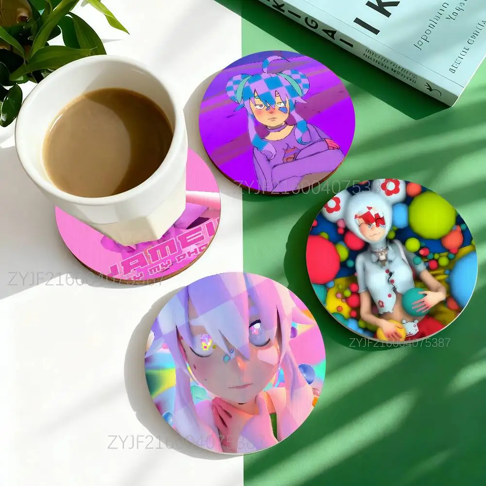 

Y-Yameii Online Baby My Phone Round Wooden Coasters Heat Resistant Non-slip Drink Cafe Decoration 2D Flat Print Coasters Set