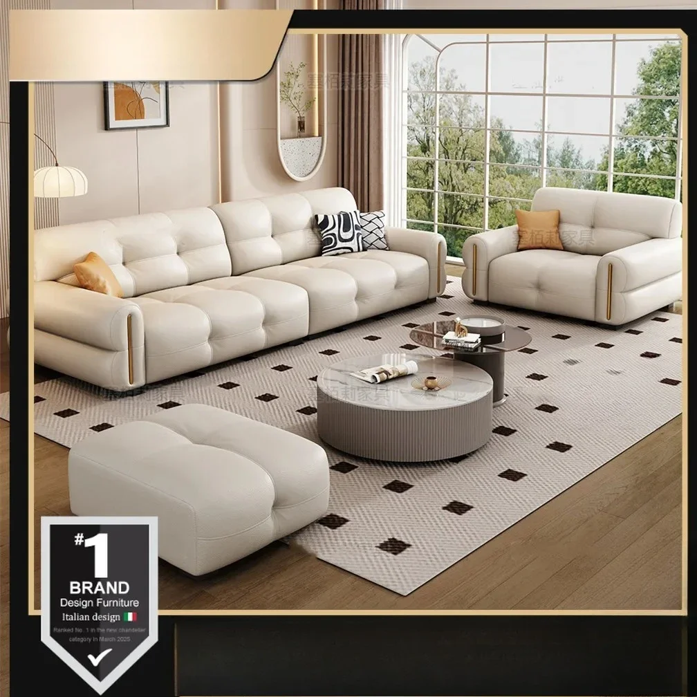 Modern Leather Sectional Couches Set Solid Wood Frame Design Sofa Sectional Sofas for Living Room, Comfortable Leather Couch Set