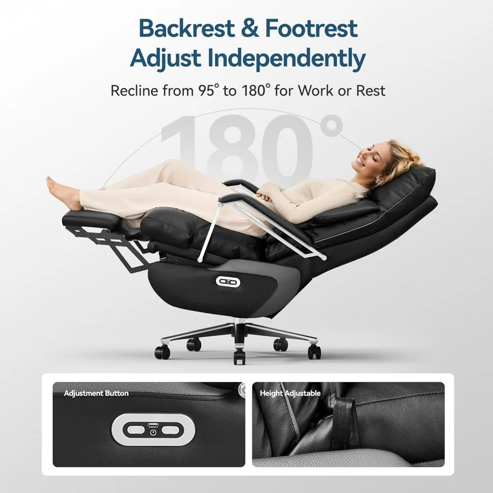كرسي مكتب تنفيذي كهربائي مزدوج المحرك M80 مع مسند للقدمين، كرسي مكتب مريح للاستلقاء مقعد عريض
