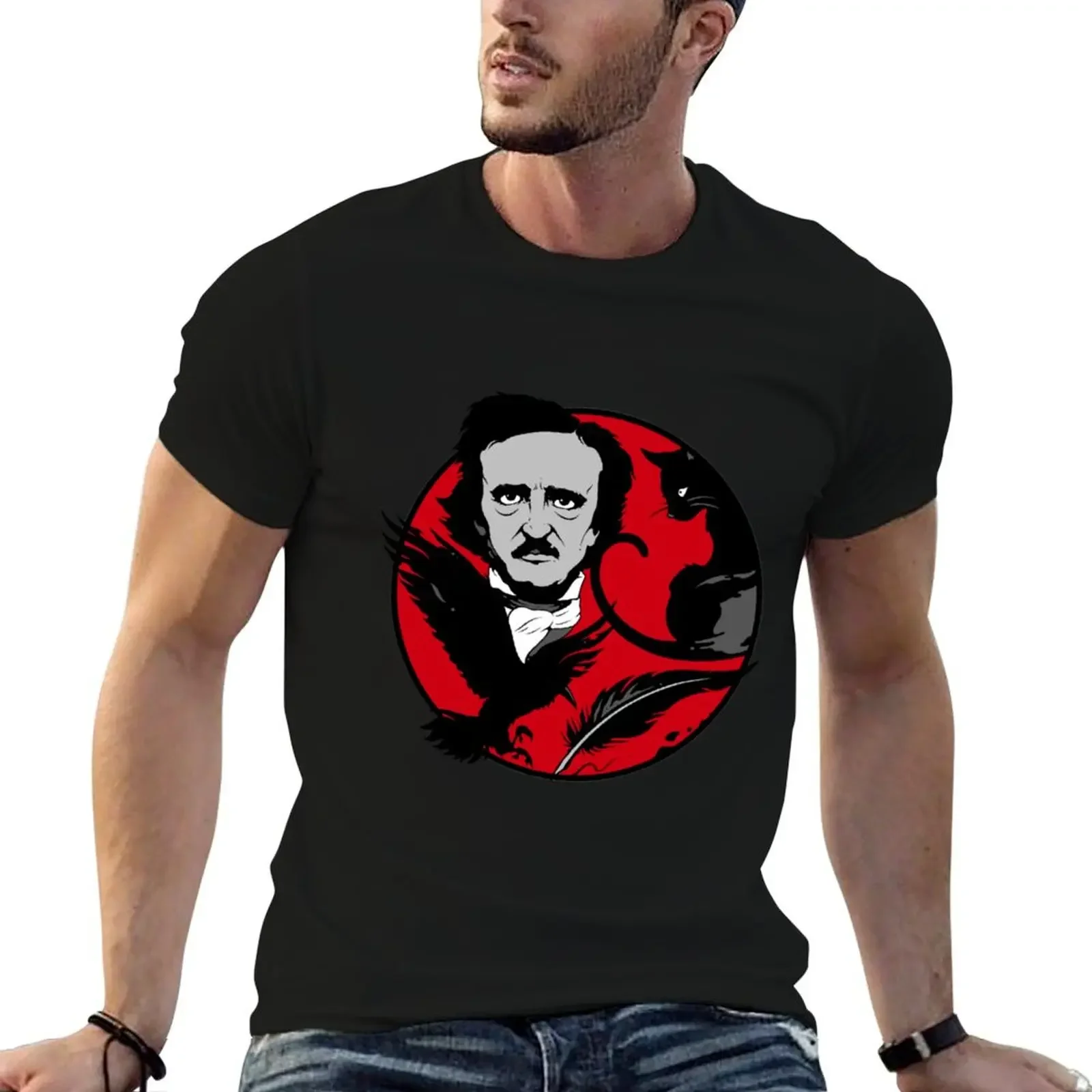 

Edgar Allan Poe Bird Vintage Gift Men T-Shirt summer 2025 topping Short sleeve tee tee shirts for men