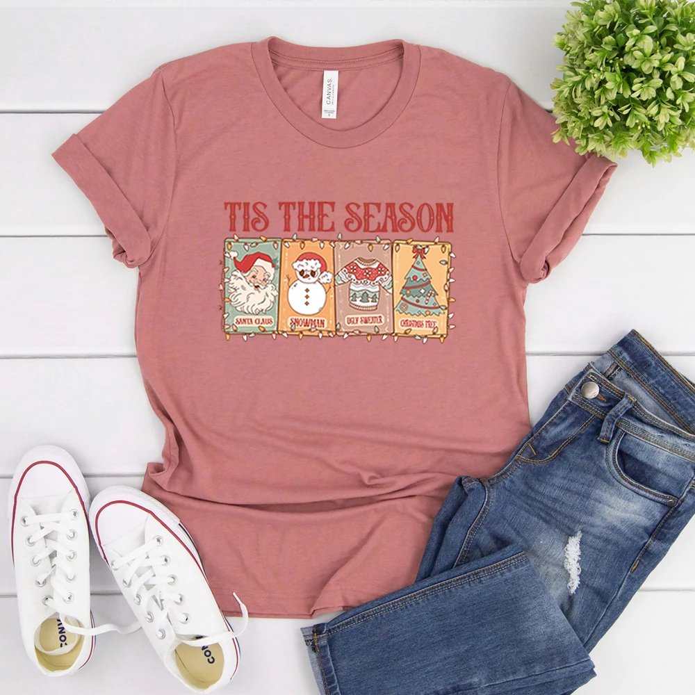 Retro tis die Saison T-Shirts Tarot Vintage Santa Claus T-Shirt groovy Weihnachten Grafik T-Shirt Frohe Weihnachten Kawaii Kleidung