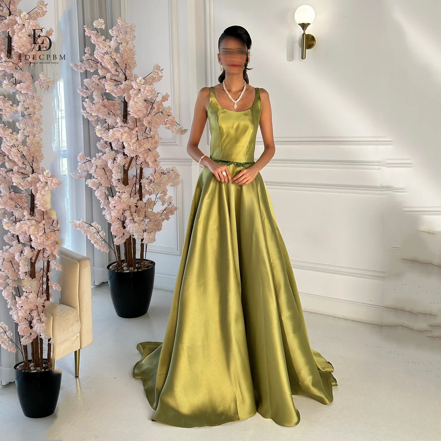 EDECPBM Aangepaste galajurk فسات dh Mohamed dzi Плае dziут Mohamed Damesjurken voor speciale gelegenheden Robes of Soiree Satijn Groen Feest