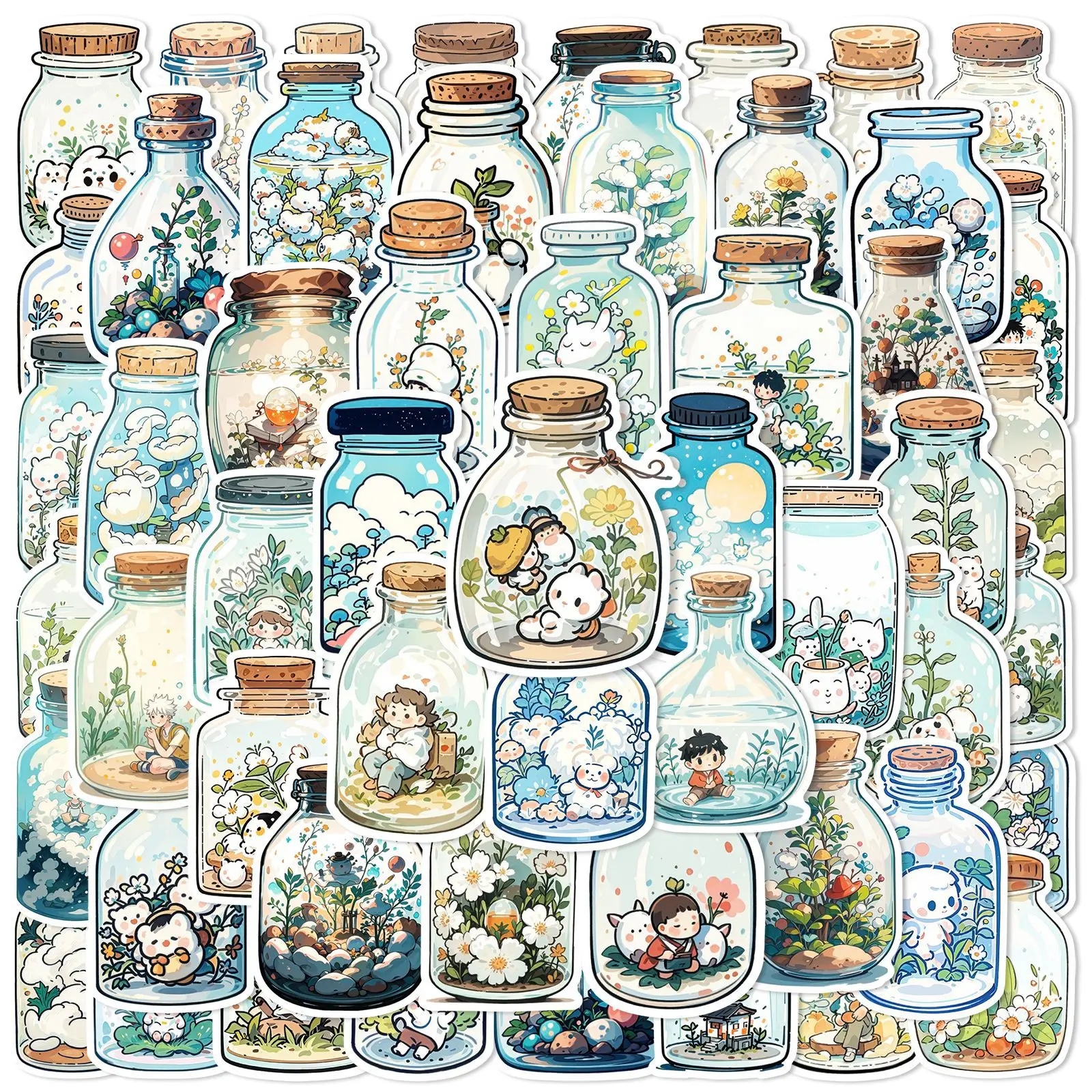 50pcs Cute Bottle World Cartoon Stickers Japanese Style DIY Stickers Scrapbooking Phone Luggage Skateboard Waterproof Decals