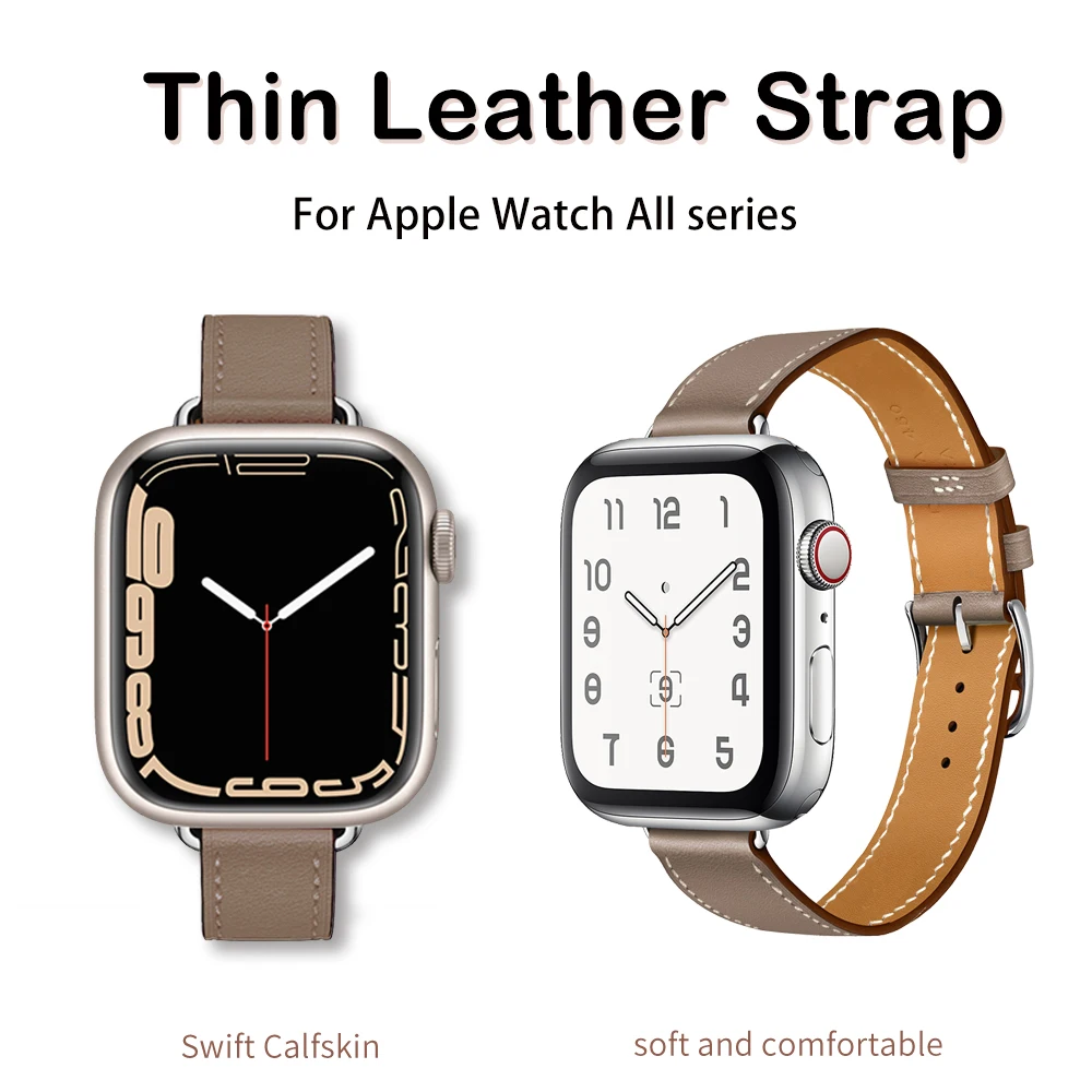 JINCOR Strap For Apple Watch Ultra 2 Double Bezel Leather Band Series 10 9 8 7 SE Pin Buckle Iwatch 40MM 44MM 45mm 49MM Luxury