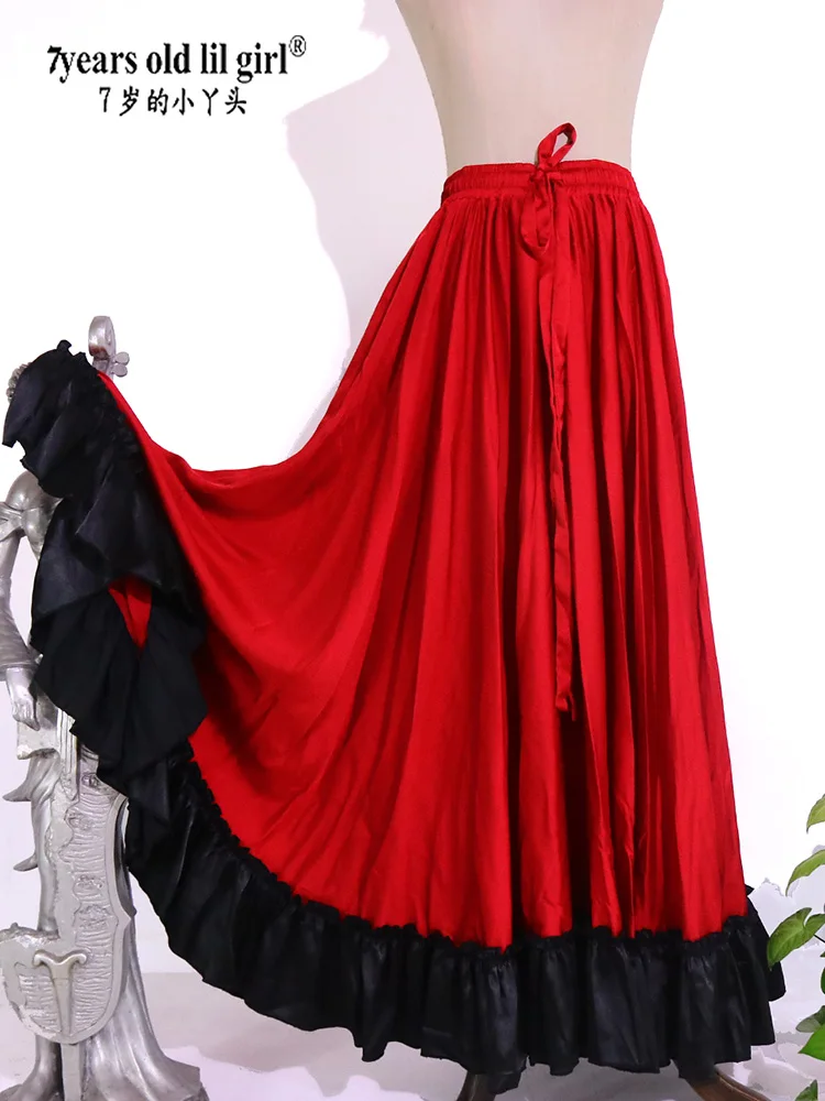 720 degrees gypsy Flamenco Skirt Tribal Gypsy Belly Dance Satin Silk 22Yards With Border  FH12 14