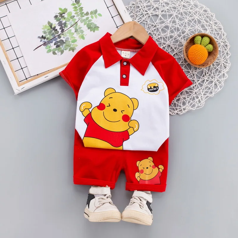 Baby Boys Cotton Clothing Sets Kids Cute Cartoon Winnie The Pooh Summer Suits T-Shirt Shorts Clothes Children 0 1 2 3 4 Years